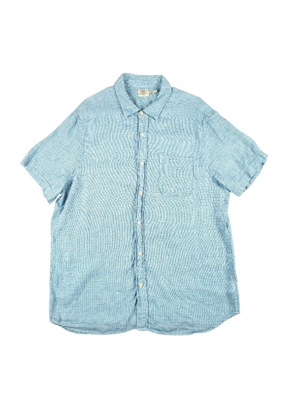 Faherty Shirt Men XL Blue Linen Button Down Short Sleeve Preppy Beach Relaxed